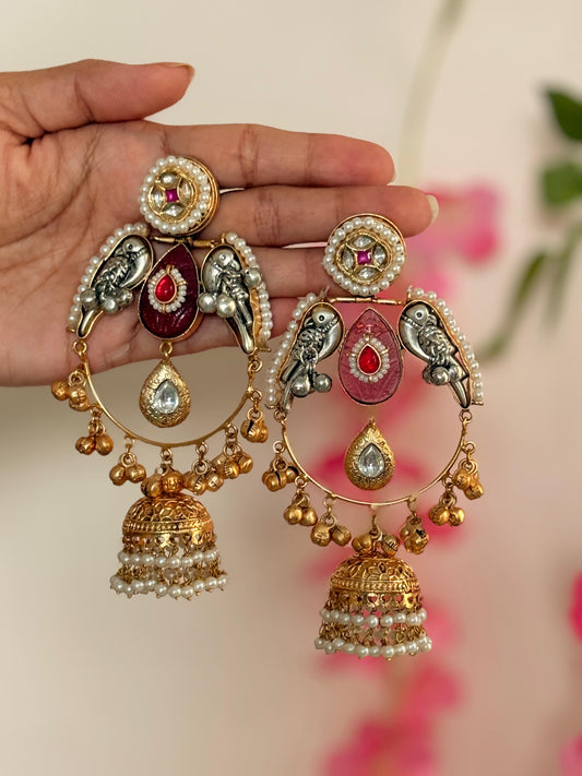 Khusroor - Dual Tone Dark Pink Kashmiri Earrings