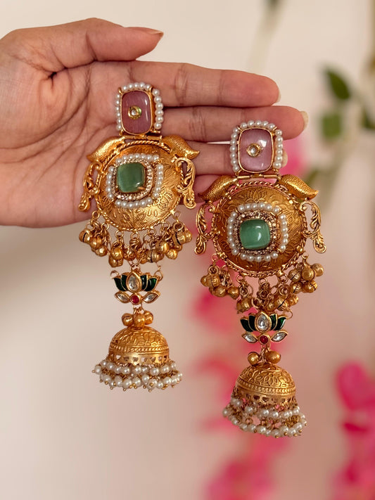 Aaranya - Green Lotus Kashmiri Earrings