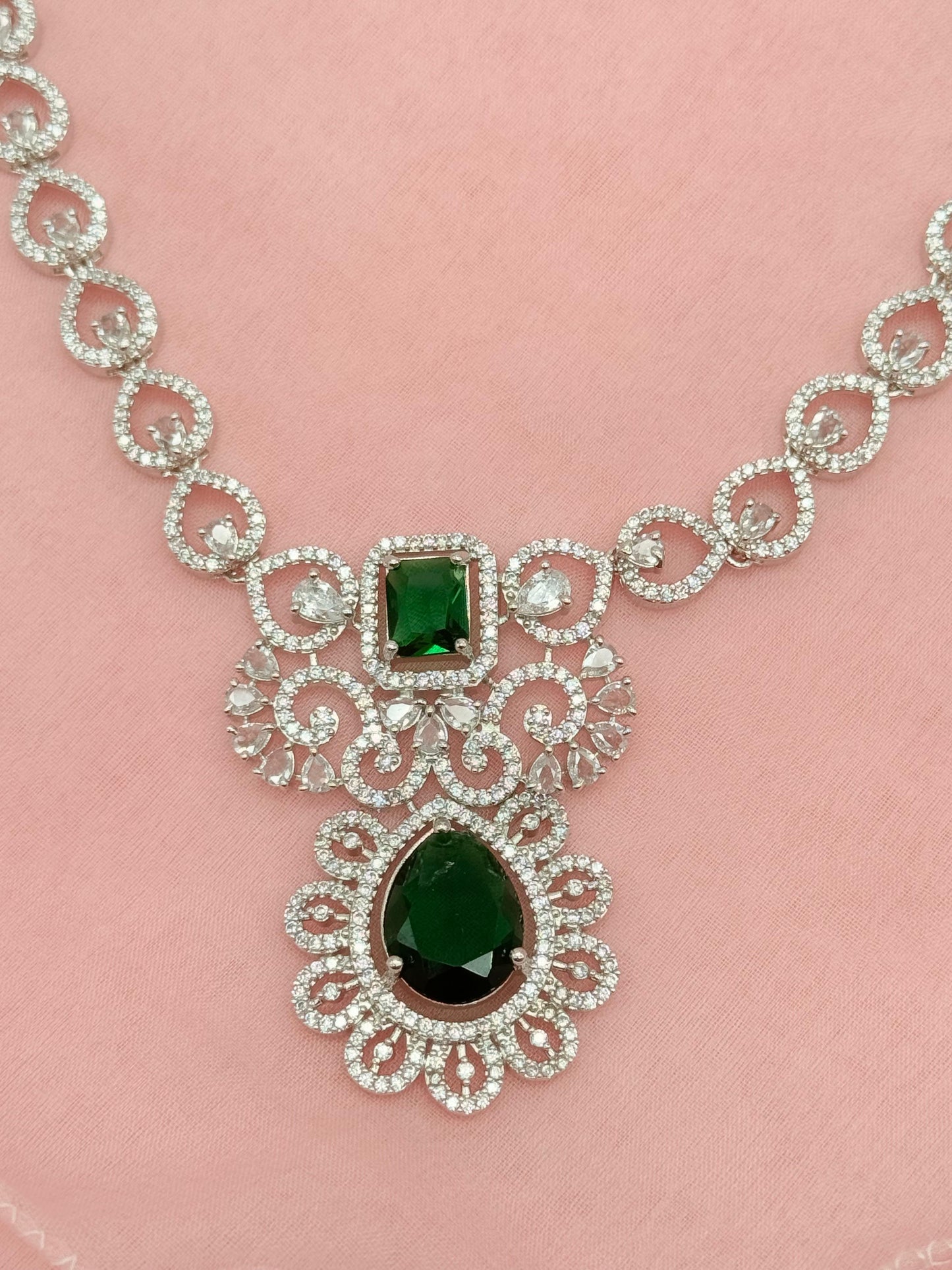 Florencia Emerald American Diamond Necklace Set