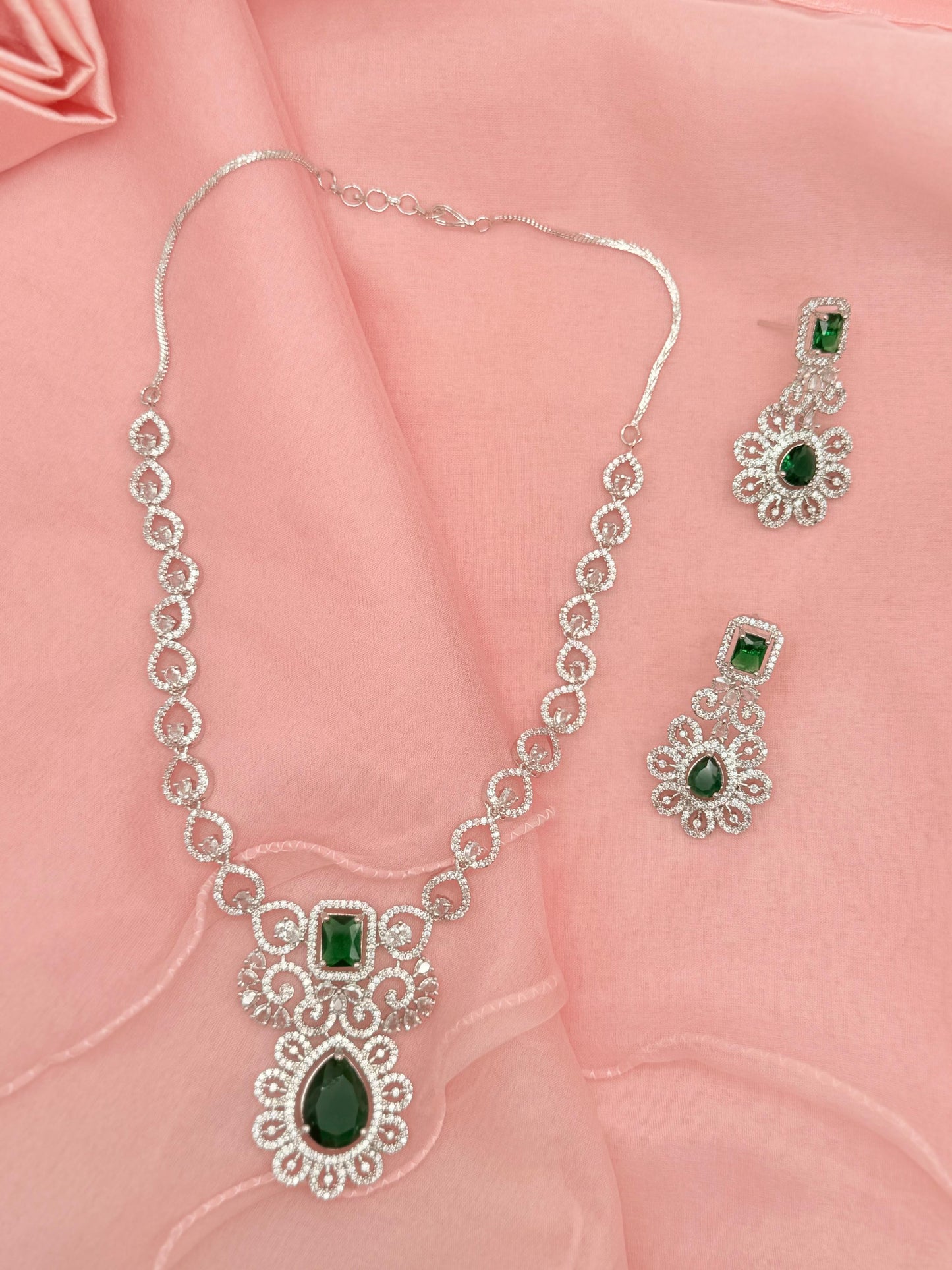 Florencia Emerald American Diamond Necklace Set