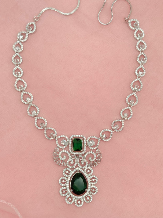 Florencia Emerald American Diamond Necklace Set