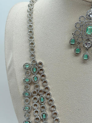 Queen’s Grace AD Necklace Set – Aqua