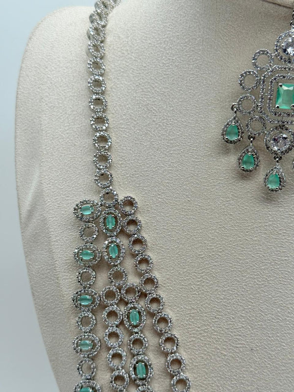 Queen’s Grace AD Necklace Set – Aqua