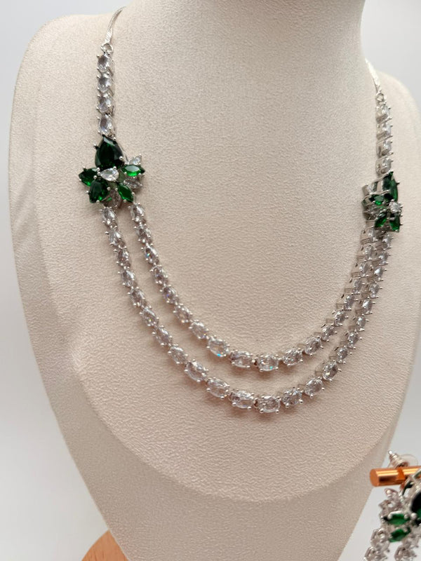 Elysian Petal – AD Necklace Set - Emerald Edition
