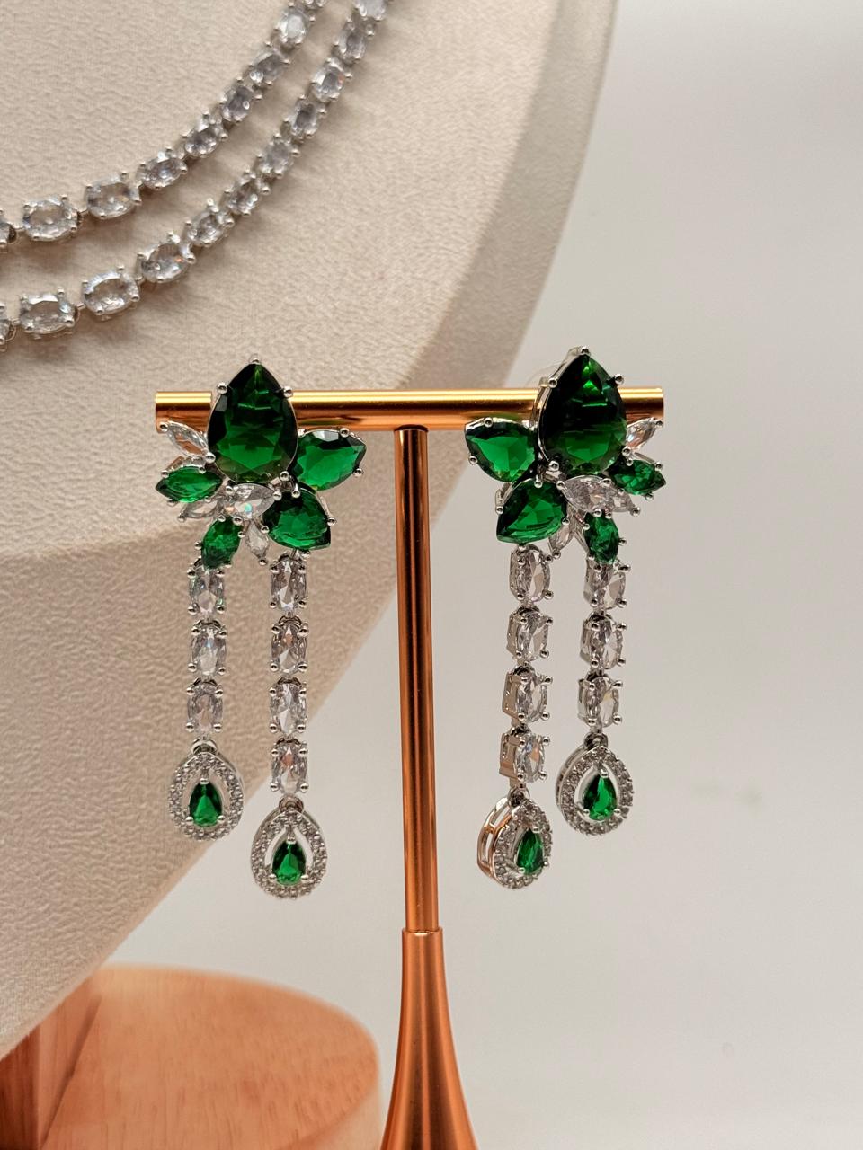 Elysian Petal – AD Necklace Set - Emerald Edition