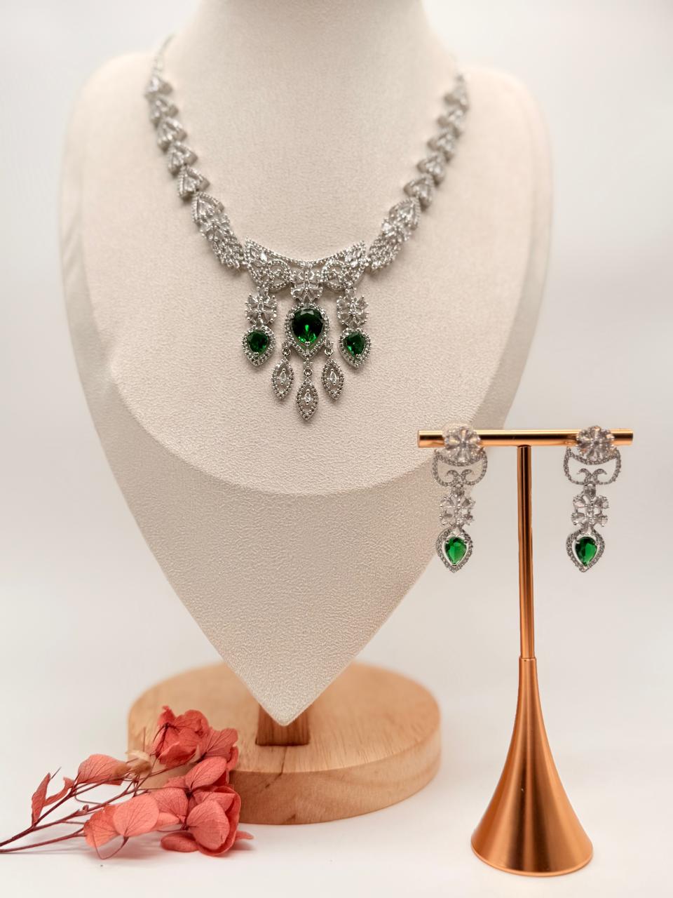 Regalia Verde AD Necklace Set – Emerald Edition