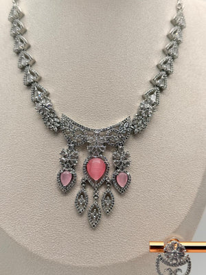 Regalia Rose AD Necklace Set – Pastel Pink Edition