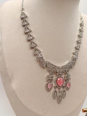 Regalia Rose AD Necklace Set – Pastel Pink Edition