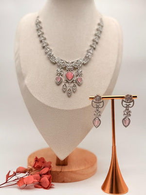 Regalia Rose AD Necklace Set – Pastel Pink Edition