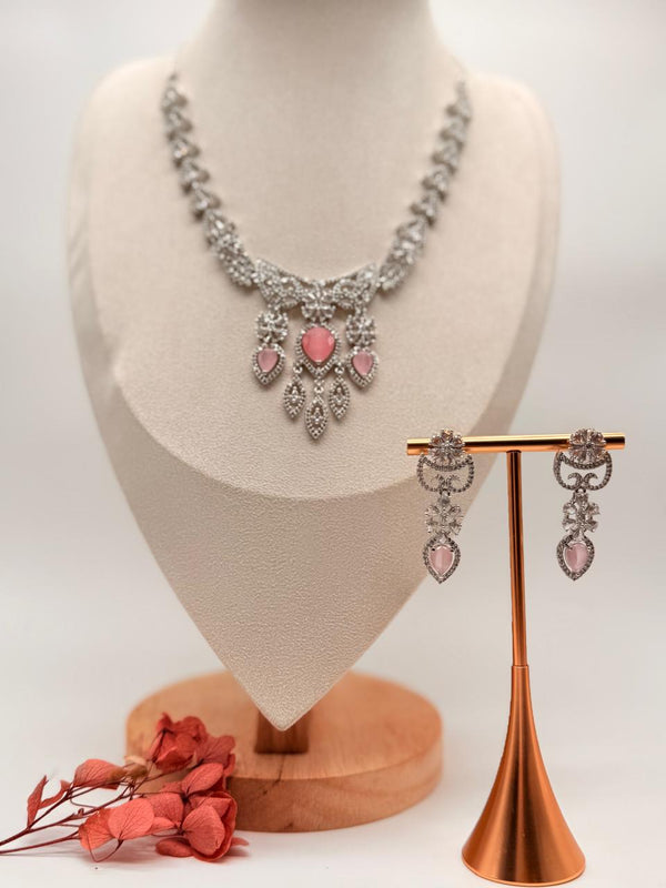 Regalia Rose AD Necklace Set – Pastel Pink Edition