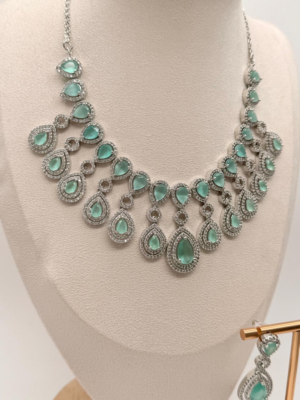 Crown Cascade AD Necklace Set – Aqua Edition