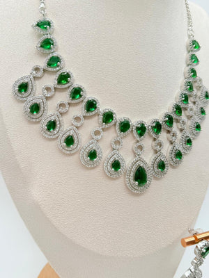 Crown Cascade AD Necklace Set – Emerald Edition