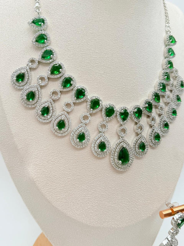 Crown Cascade AD Necklace Set – Emerald Edition