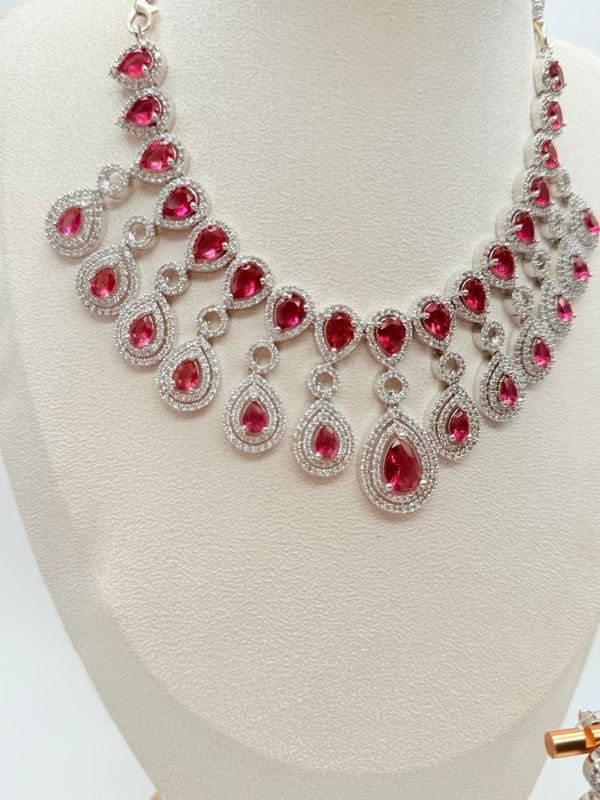 Crown Cascade AD Necklace Set – Ruby Edition