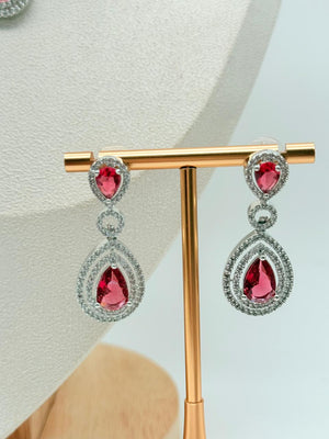 Crown Cascade AD Necklace Set – Ruby Edition