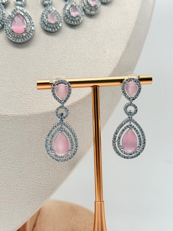 Crown Cascade AD Necklace Set – Pastel Pink Edition