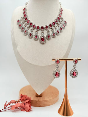 Crown Cascade AD Necklace Set – Ruby Edition