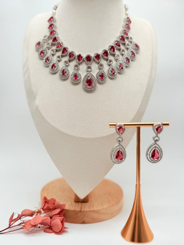 Crown Cascade AD Necklace Set – Ruby Edition