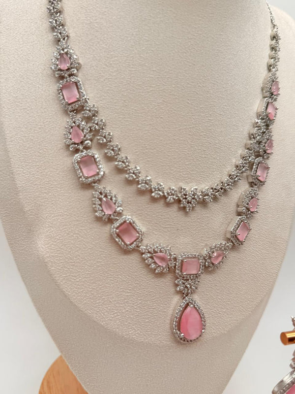 Pastel Pink Empress AD Necklace Set