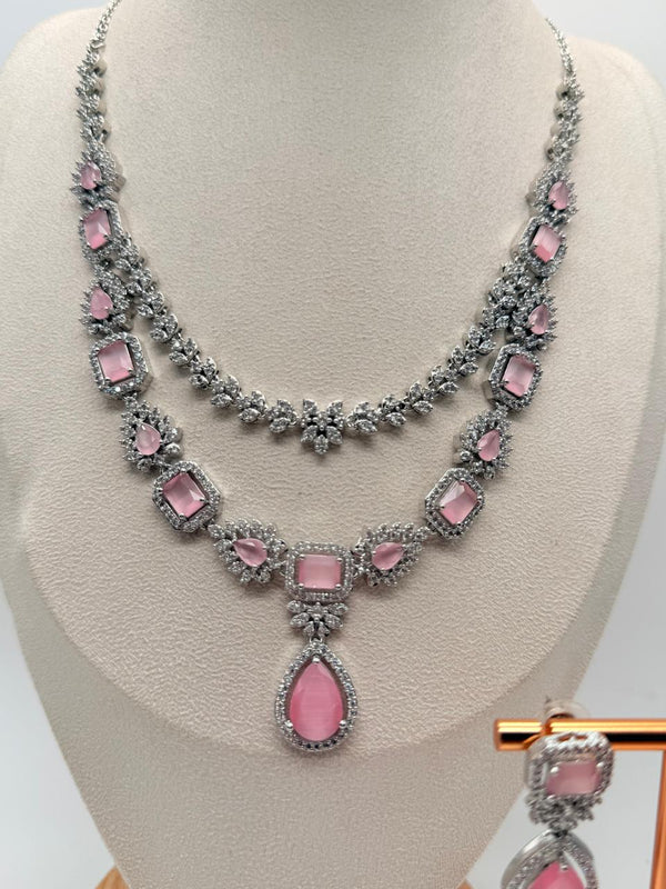 Pastel Pink Empress AD Necklace Set