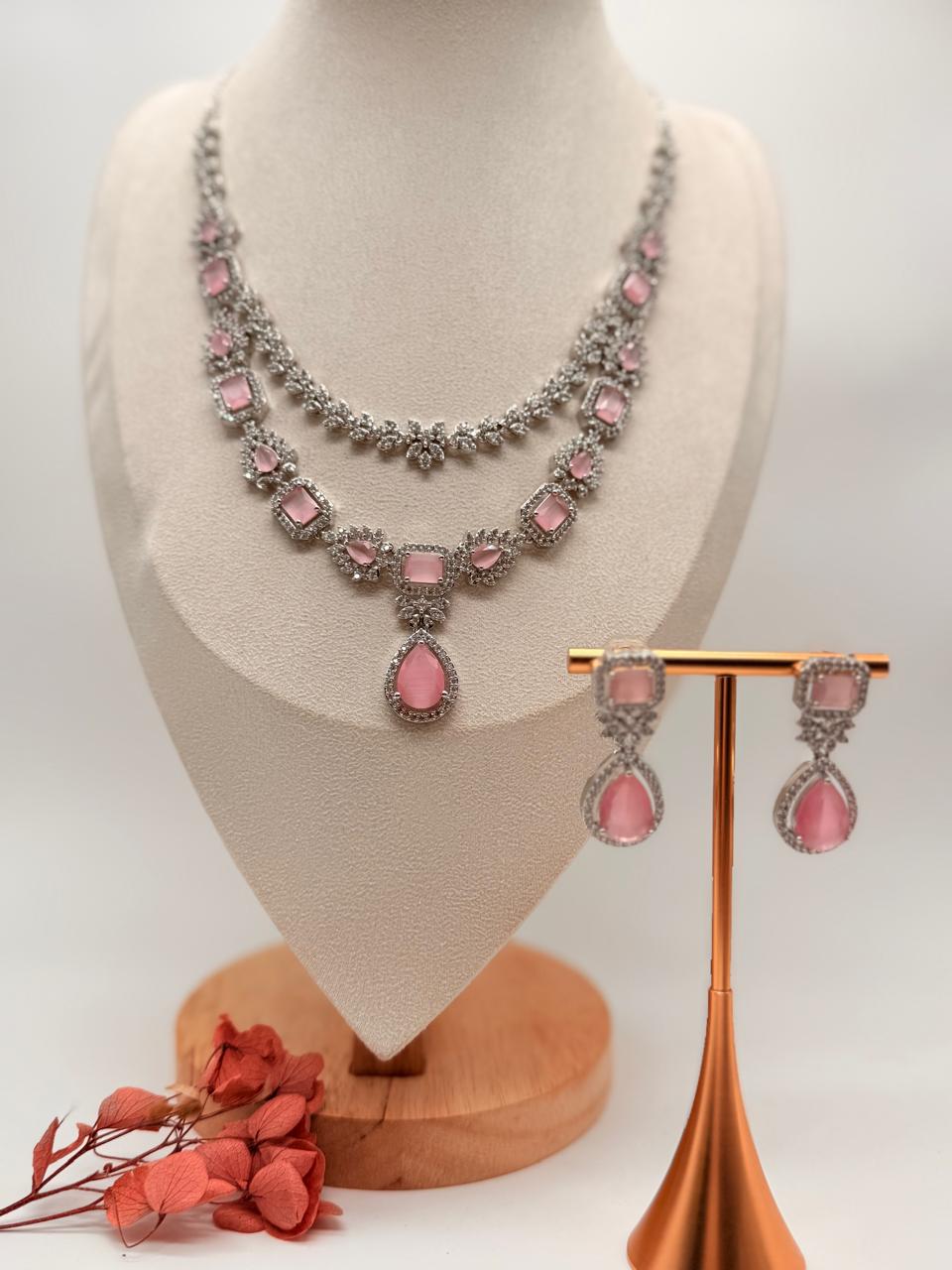 Pastel Pink Empress AD Necklace Set