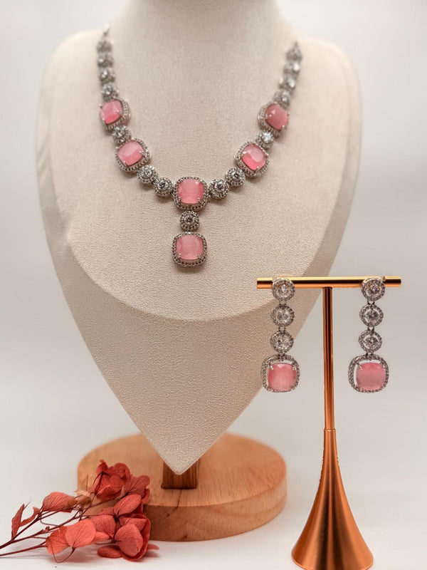 Lustra Pastel Pink AD Necklace Set