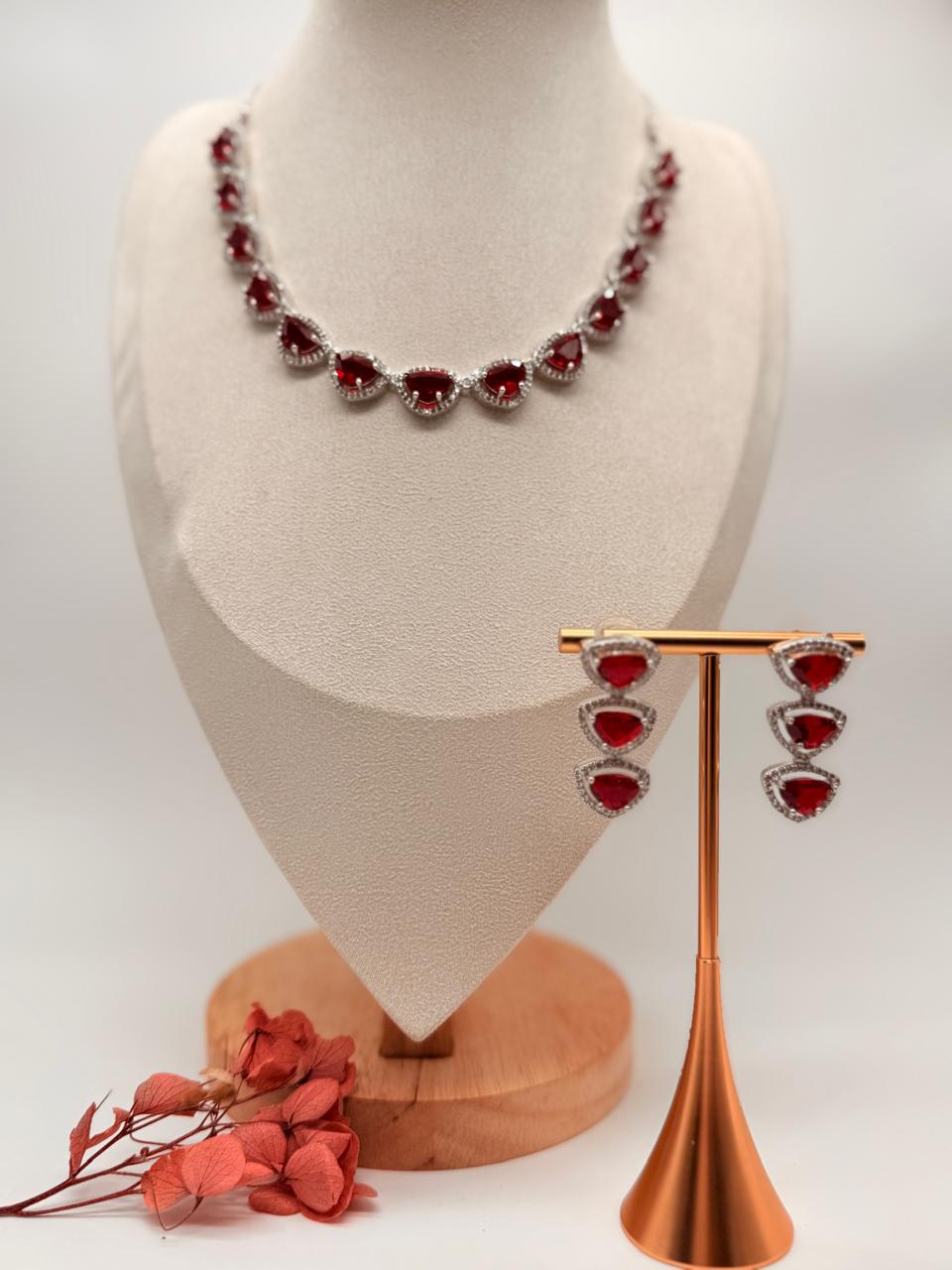 Crimson Dewdrop AD Necklace Set