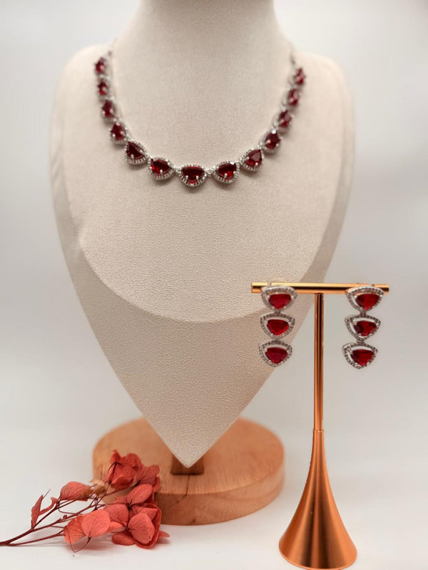 Crimson Dewdrop AD Necklace Set