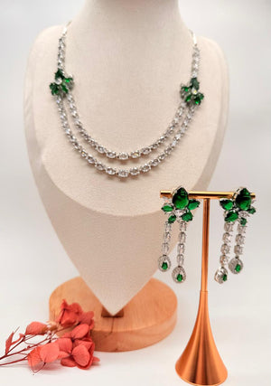 Elysian Petal – AD Necklace Set - Emerald Edition