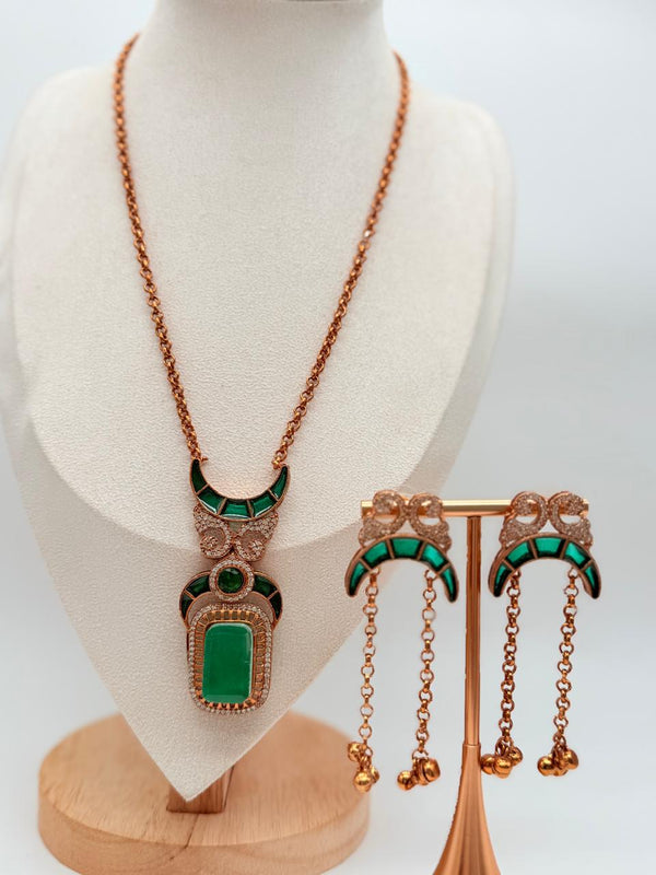 Emerald Crescent Muse Pendant Set