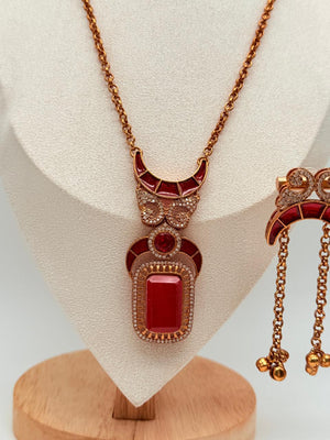 Maroon Crescent Muse Pendant Set