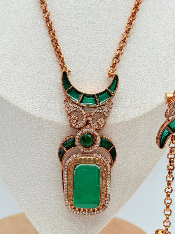 Emerald Crescent Muse Pendant Set