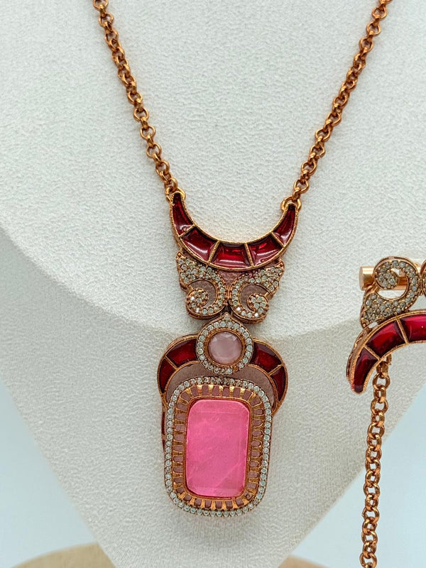 Pink Crescent Muse Pendant Set