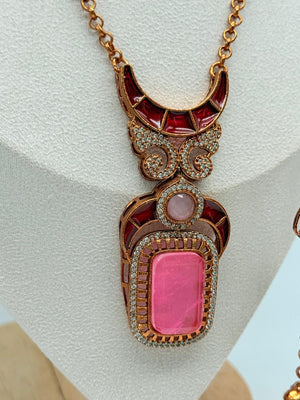 Pink Crescent Muse Pendant Set