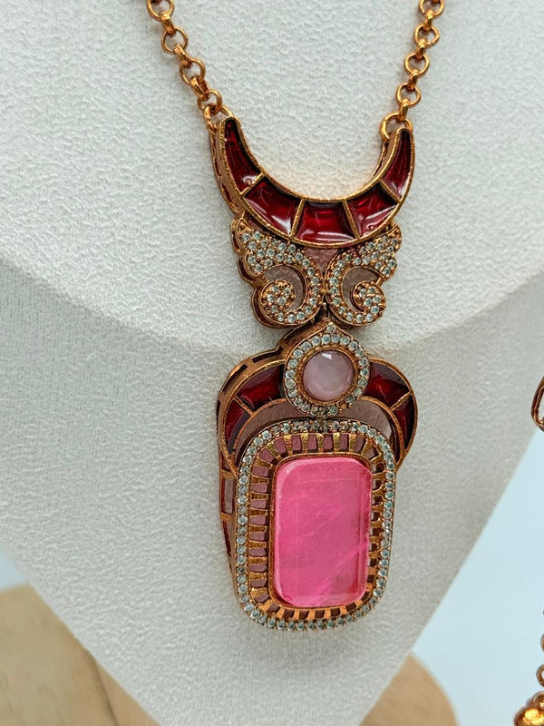 Pink Crescent Muse Pendant Set