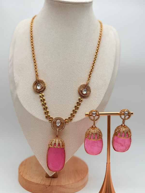 Pink Crystal Droplet Pendant Set