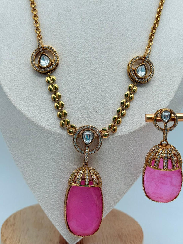 Pink Crystal Droplet Pendant Set