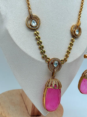 Pink Crystal Droplet Pendant Set