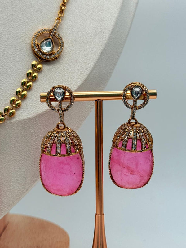 Pink Crystal Droplet Pendant Set
