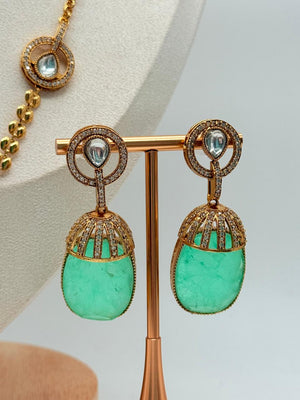 Mint Crystal Droplet Pendant Set