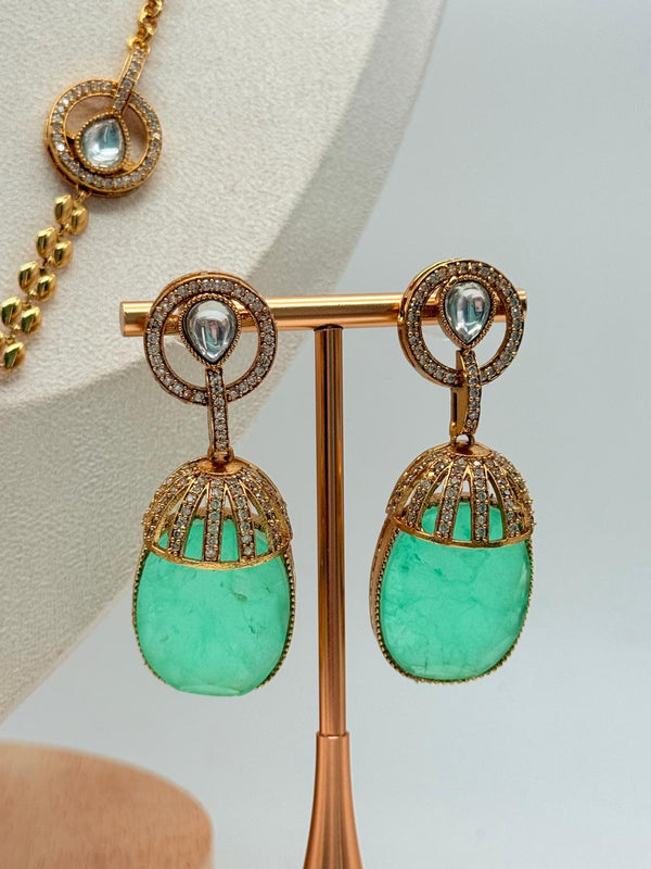 Mint Crystal Droplet Pendant Set