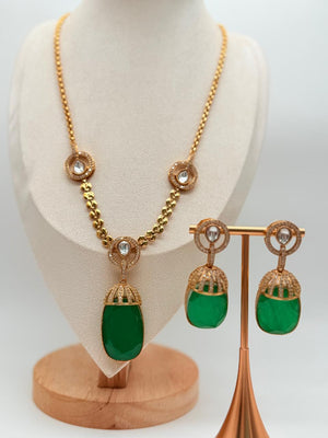 Emerald Crystal Droplet Pendant Set