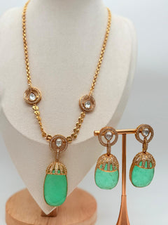 Mint Crystal Droplet Pendant Set