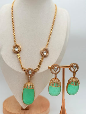 Mint Crystal Droplet Pendant Set