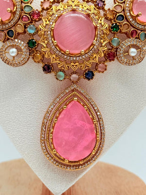 Pink Royal Rosette Pendant Set