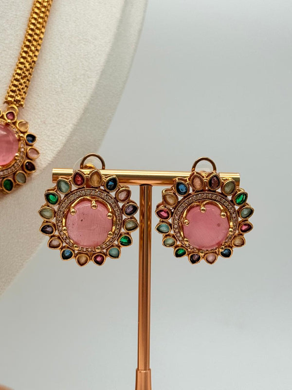 Pink Royal Rosette Pendant Set
