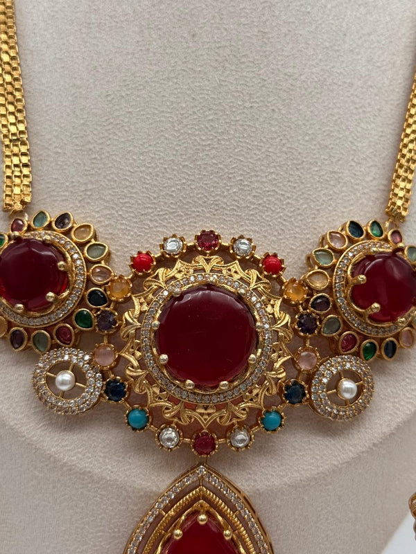 Maroon Royal Rosette Pendant Set