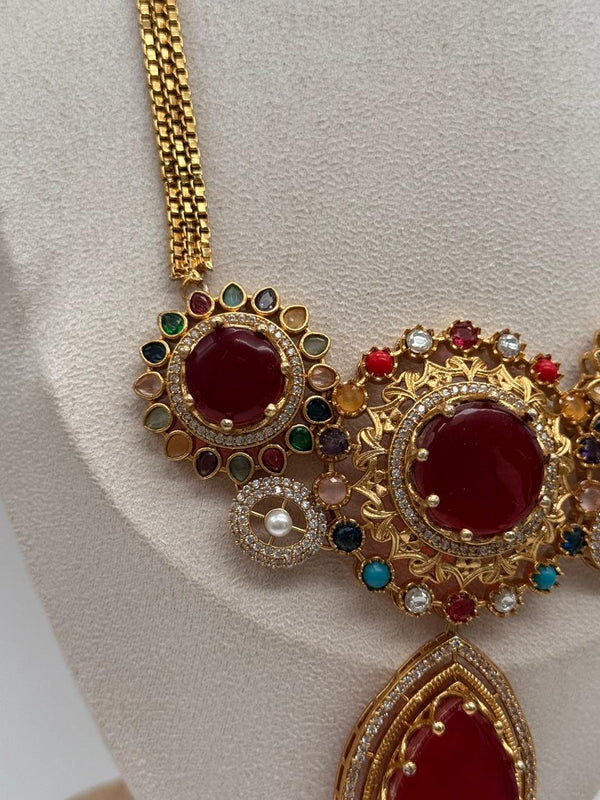 Maroon Royal Rosette Pendant Set