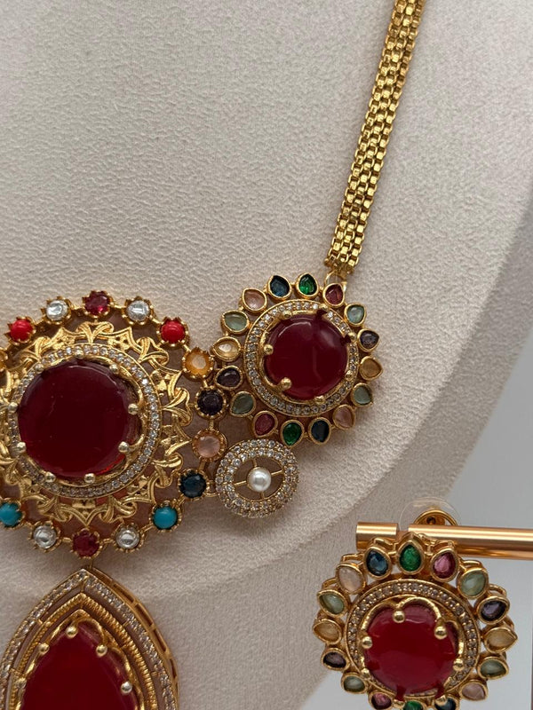 Maroon Royal Rosette Pendant Set