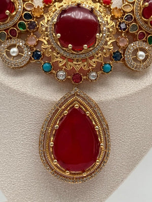 Maroon Royal Rosette Pendant Set